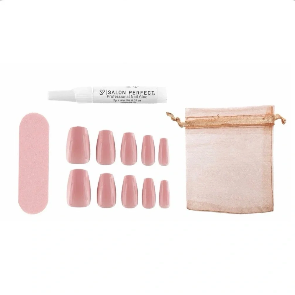 NIB Salon Perfect Mani To Go Reusable Coffin Press On Nails Kit Dusty Pink